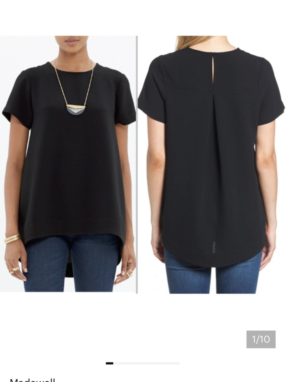 Madewell Black Textured Tailored Keyhole & Pleated-Back Tee Top Women's Size S
